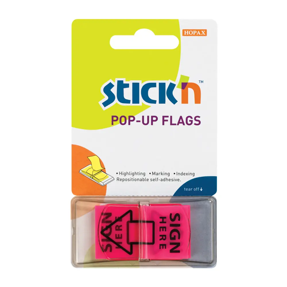 Stick 'n Note Sign Here Pop-Up Flags 45x25mm (Pink)