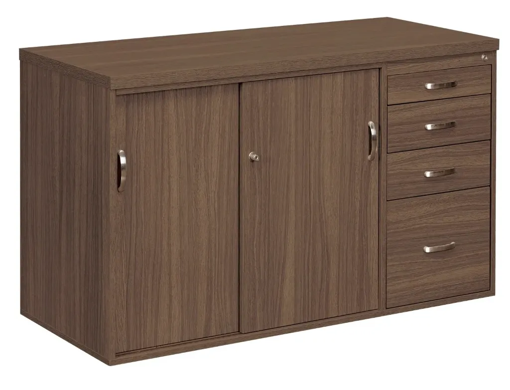 [FURN340-12060SD4DAWT] Sliding Door Pedenza (American Walnut, 4 Drawer)