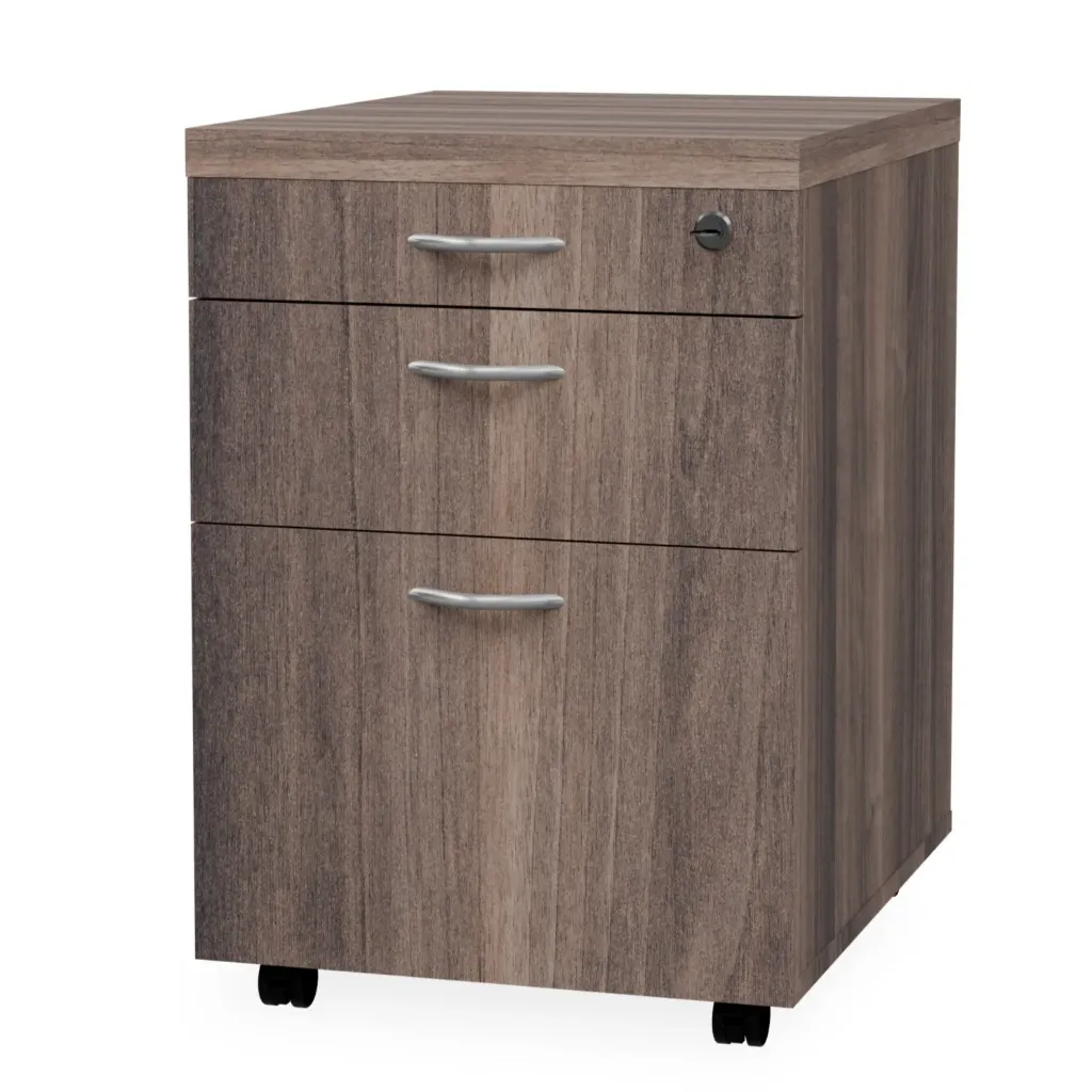 [FURN300-MOB1D1DF+PTAWT/TL] Mobile Pedestal 1 Drawer, 1 Deep Filer & Pencil Tray (American Walnut, Top Lock)