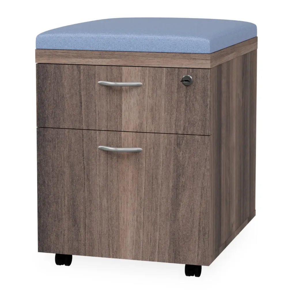 [FURN300-MOB1D1DFCTAWT/TL] Mobile Pedestal 1 Drawer, 1 Deep Filer & Cushion Top (American Walnut, Top Lock)