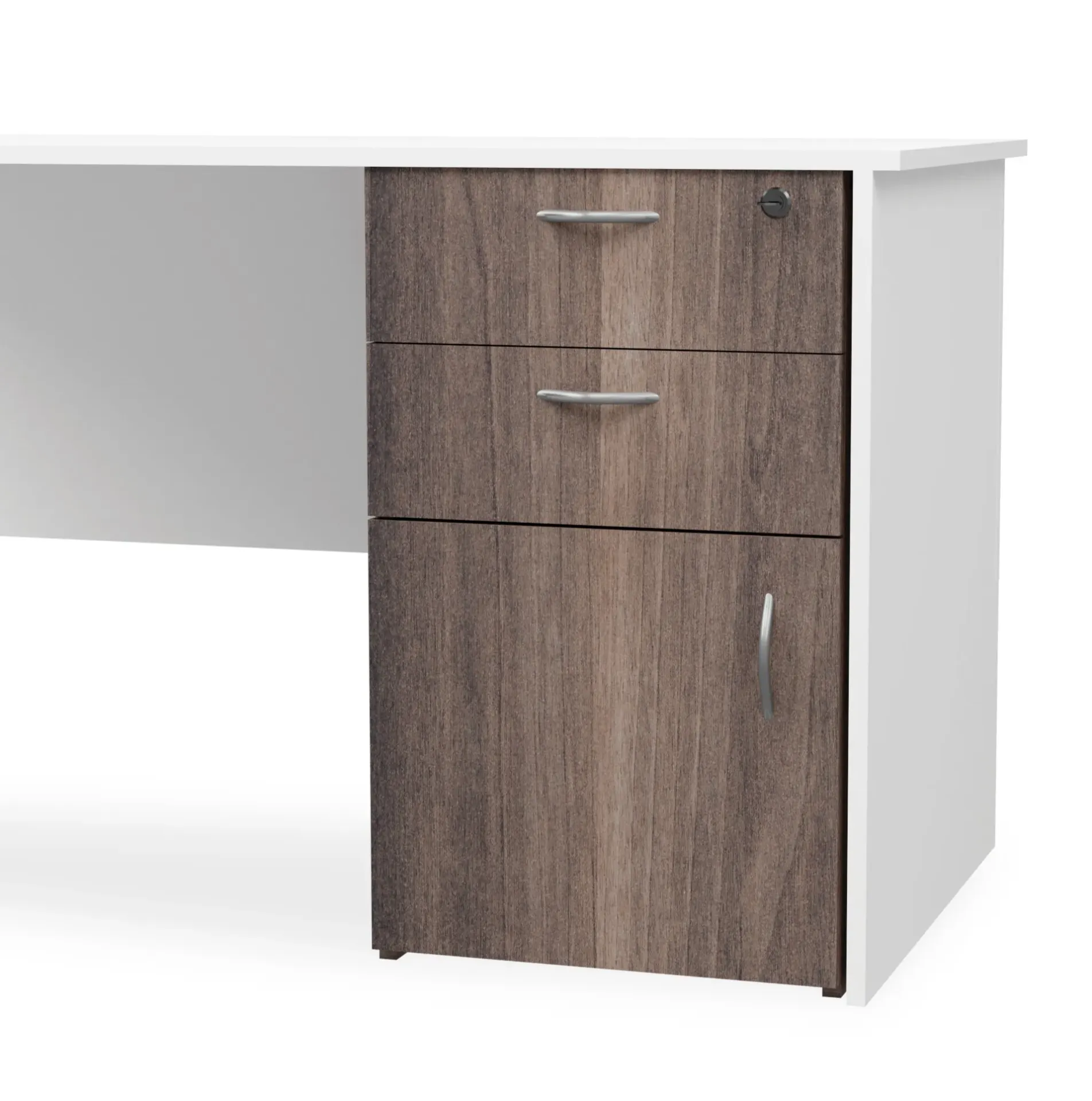 [FURN310-2D1HDAWT/TL] Desk Height Pedestal 2 Drawer, Hinge Door (American Walnut, Top Lock)