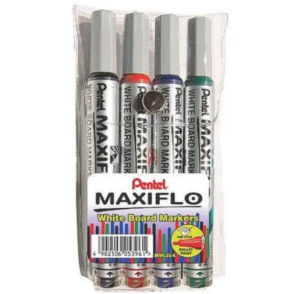 [MARK002-MWL5S4] Pentel Maxiflo Whiteboard Markers - Wallets (Wallet of 4)